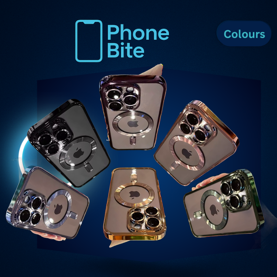 The Phone Bite Luxury Magnetic Plating Clear Case designed for iPhone 11/12/13/14/15/16, including Pro/Max/Plus